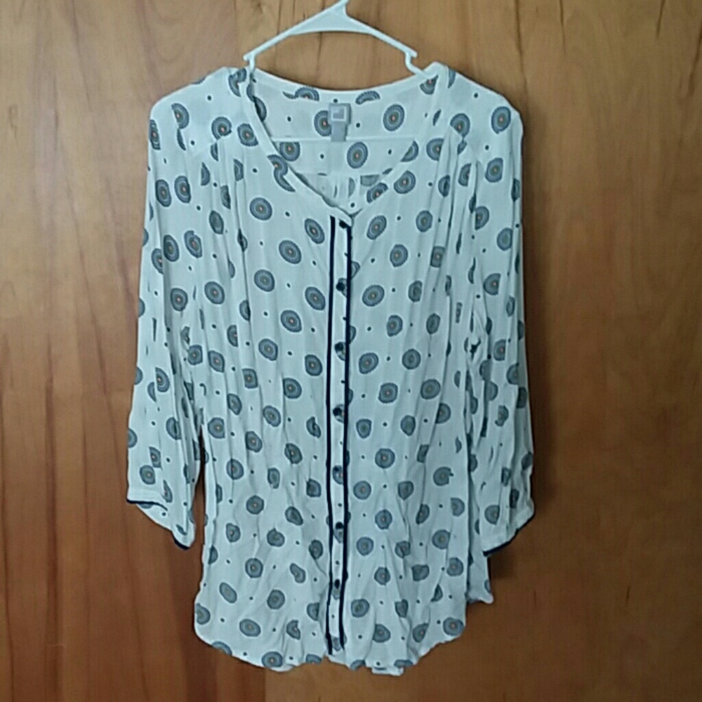 JCP White Medallion Patterned Button Down Shirt